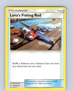 Pokemon TCG Lana's Fishing Rod S&M Cosmic Eclipse 195/236 Uncommon Card NM - Image 1