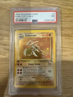 1999 POKEMON FOSSIL 9 KABUTOPS HOLO 1ST EDITION PSA 7 NM - Image 1