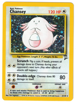POKEMON CHANSEY 3/130 BASE SET 2 UNLIMITED HOLO RARE CREASE BOTTOM RIGHT CORNER - Image 1