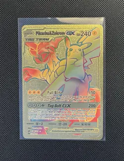 Pokemon - Pikachu & Zekrom GX 184/181 - Tag Team - Gold Foil Fan Art - NM 👀📸 - Image 1