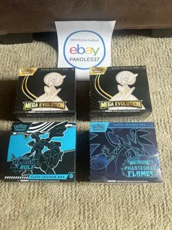 4 Pokemon ETB Lot Elite Trainer Box Black Bolt Mega Evolution Phantasmal Flames - Image 1