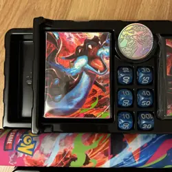 2 x Pokemon Phantasmal Flames Mega Charizard UPC Accs (Play Mat, Coin, Sleeves) - Image 2