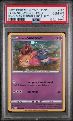 2021 Pokemon Galarian Slowpoke SWSH126 Holo Cosmos Evolving Skies PSA 10 *SWIRL* - Image 1