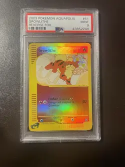 PSA 9 Growlithe Reverse Holo - 51/147 - Aquapolis - Pokemon - Read Description - Image 1