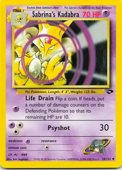 Sabrina's Kadabra 58/132 Gym Challenge Uncommon LP Pokemon TCG - Image 1