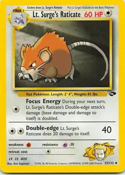 Lt. Surge's Raticate 53/132 Gym Challenge Uncommon LP Pokemon TCG - Image 1