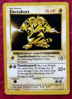 Electabuzz Shadowless 20/102 Base Set Regular Basic 70 HP Pokemon TCG Card - Image 1