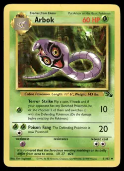 Pokemon Cards Arbok 31/62 UNLIMITED Fossil Uncommon LP - Image 1