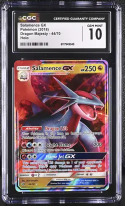CGC 10 GEM MINT Salamence GX 2018 Dragon Majesty 44/70 Holo Pokemon Card - Image 1