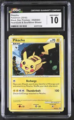 CGC 10 GEM MINT Pikachu 2010 Black Star Promos HGSS03 Holo Pokemon Card - Image 1