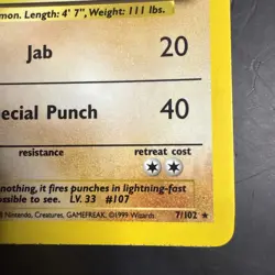 1999 Pokemon Wizards Base Set Holo Hitmonchan 7 /102 Holographic Rare - Image 4