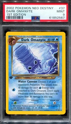 PSA 9 Pokemon 2002 1st Edition Neo Destiny Dark Omanyte Uncommon #37 - Image 1