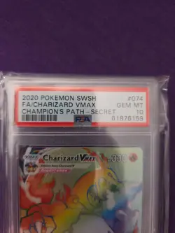2020 Pokemon SWSH FA/Charizard VMAX Champions Path Secret PSA 10 Gem Mint #074 - Image 4