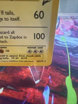 Zapdos 20/130 Base Set 2 Holo Rare Pokemon TCG - Vintage English LP+ - Image 5