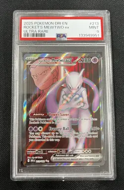 2025 POKEMON DESTINED RIVALS ULTRA RARE TEAM ROCKET'S MEWTWO EX PSA 9 MINT - Image 1