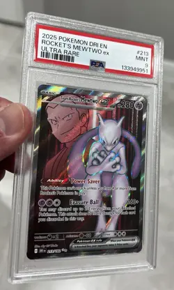 2025 POKEMON DESTINED RIVALS ULTRA RARE TEAM ROCKET'S MEWTWO EX PSA 9 MINT - Image 3