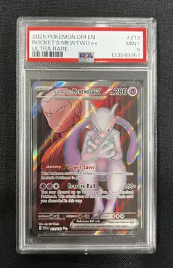 2025 POKEMON DESTINED RIVALS ULTRA RARE TEAM ROCKET'S MEWTWO EX PSA 9 MINT - Image 4