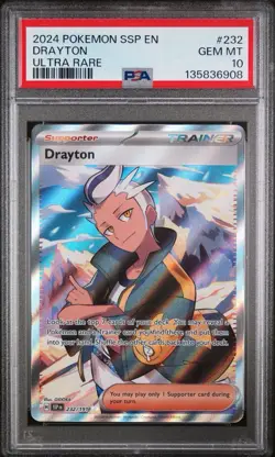 2024 Pokemon Surging Sparks # 232 Drayton Ultra Rare PSA 10 Card GEM MINT! - Image 1