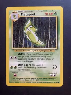 Pokemon TCG Metapod 54/102 Rare 4th Print UK 1999-2000 Base Set Card NM WOTC - Image 1
