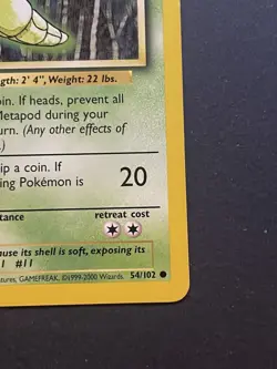 Pokemon TCG Metapod 54/102 Rare 4th Print UK 1999-2000 Base Set Card NM WOTC - Image 5