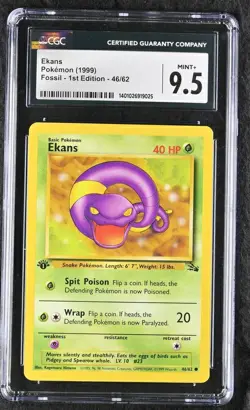 CGC 9.5 MINT+ Ekans Fossil 1st Edition 46/62 Pokemon Card - Image 1