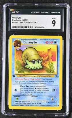 CGC 9 MINT - Omanyte - Fossil - 1st Edition 52/62 Pokemon Card - Image 1