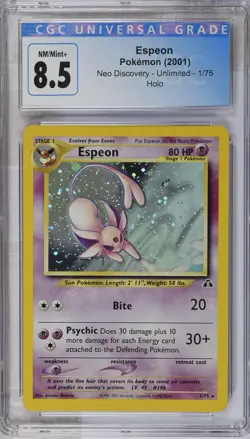 CGC 8.5 Espeon 2001 Neo Discovery 1/75 Holo Pokemon Card - Image 1