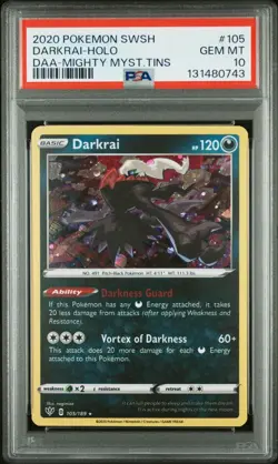 2020 POKEMON SWORD & SHIELD DARKNESS ABLAZE #105 DARKRAI-HOLO PSA 10 - Image 1