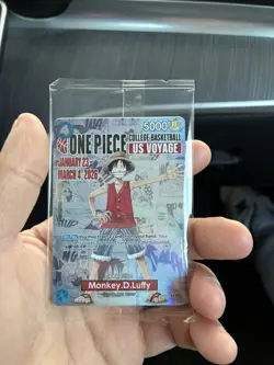 Bandai Namco One Piece CCG Monkey.D.Luffy Holo Promo Card US Voyage P-055 - Image 1
