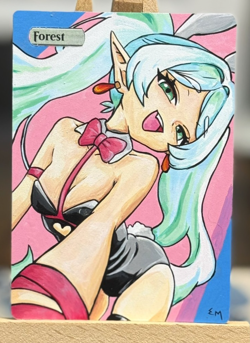 Hand Painted Altered Art Mtg land card Anime girl Forest - Image 1