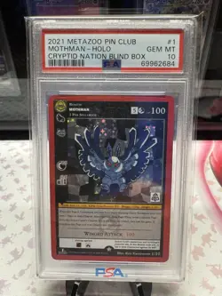 2021 MetaZoo Cryptid Nation Pin Club Series 1 Mothman Holo Promo Card #1 PSA 10 - Image 1