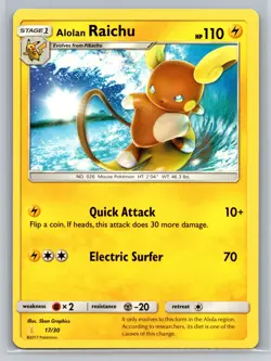 Alolan Raichu 17/30 SM Trainer Kit Pokemon TCG Electric Type Stage 1 Rare Card - Image 1