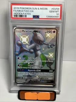 2019 POKEMON SUN & MOON HIDDEN FATES #SV59 FULL ART/MEWTWO GX PSA 10 - Image 1