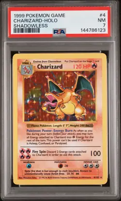 1999 POKEMON BASE SET SHADOWLESS #4 CHARIZARD-HOLO PSA 7 - Image 1