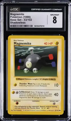 1999 POKEMON BASE SET SHADOWLESS #53/102 MAGNEMITE CGC 8 - Image 1