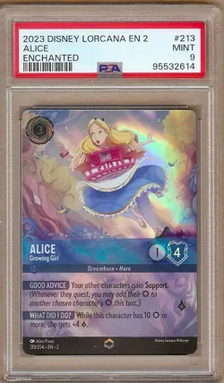 2023 DISNEY LORCANA ALICE GROWING GIRL 213/204 ENCHANTED PSA 9!! - Image 1