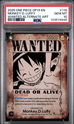 Monkey D. Luffy PSA 10 English One Piece OP13-118 Wanted Poster 2025 SP Alt Art - Image 1