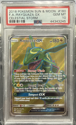 2018 Pokemon Rayquaza GX 160/168 Full Art Ultra Rare Celestial Storm PSA 10 - Image 1