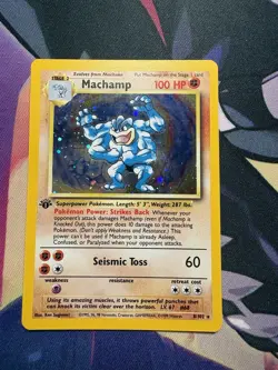 Pokemon TCG Machamp Holo 1st Edition Base Set #8/102 Holo Rare HP - Image 1
