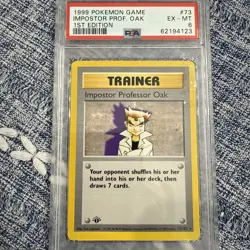 1999 1st Edition Pokemon Impostor Prof Oak #73 PSA 6 - Image 1