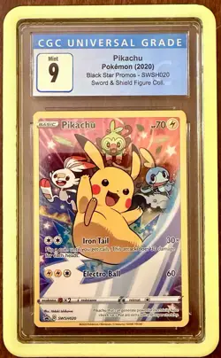 CGC 9 Mint 2020 POKEMON SWSH020 PROMO FIGURE Collection PIKACHU W/ Slab guard - Image 1