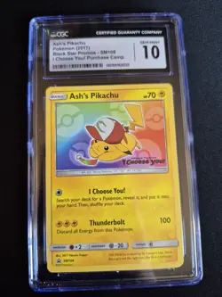 Pokemon TCG Ash's Pikachu Promo Card SM108 I Choose You Movie Mint 10 - Image 1