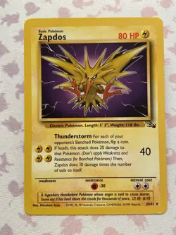 Pokemon TCG Zapdos 30/62 Fossil Unlimited Non-Holo Rare - Image 1