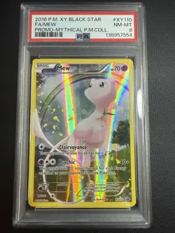 2016 Pokemon XY Mew Full Art XY110 Black Star Promo Mythical Collect PSA 8 NM-MT - Image 1