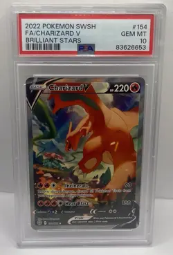 2022 POKEMON BRILLIANT STARS 154/172 CHARIZARD V FULL/ALT ART PSA 10 GEM MINT💎 - Image 1