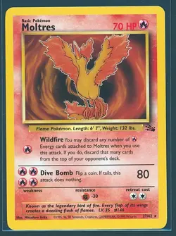 1999 Pokemon TCG Moltres Fossil 27/62 Regular Non-Holo Unlimited Rare - Image 1