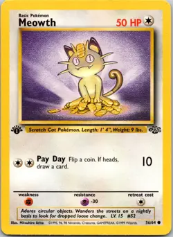 Meowth 56/64 1st Edition LP Pokemon Card TCG Jungle - Image 1