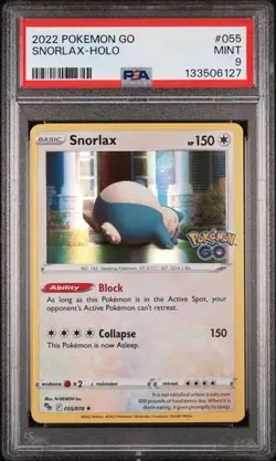 Pokemon Go TCG Snorlax Holo Rare Card 055/078 PSA 9 Mint - Image 1