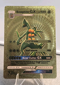 Pokemon Sceptile GX 500hp Gold Foil Fan Art Collector Card TCG - Image 1