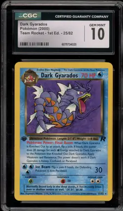 Pokemon Dark Gyarados Team Rocket 1st Edition NON Holo Rare #25 CGC 10 Gem Mint - Image 1
